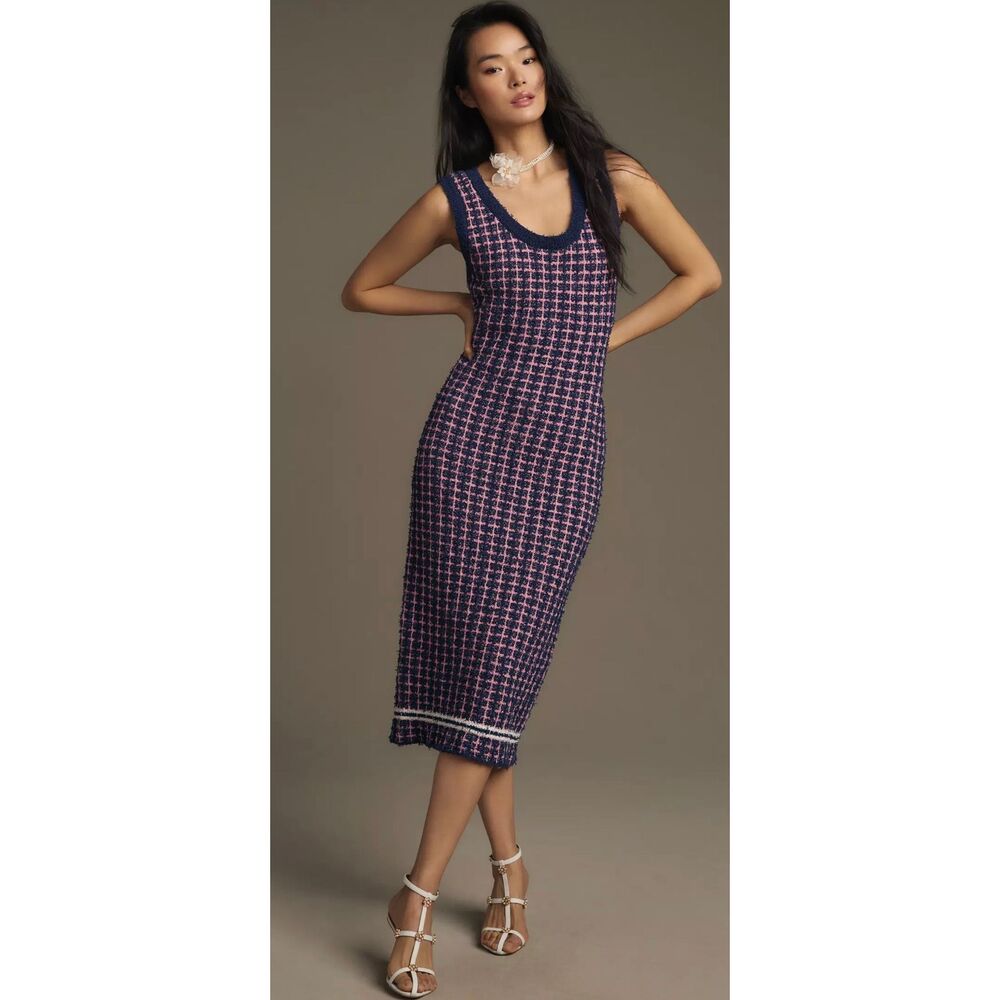 NWT Endless Rose Check Sleeveless Bouclé Sweater Dress Size XS
